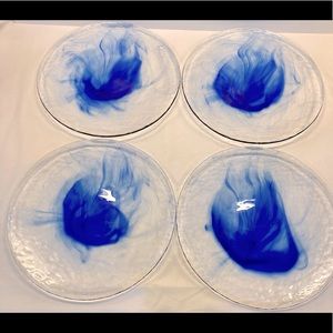 Bormioli Rocco Murano Cobalt Blue Swirl Clear Glass Dinner Plates 11” Set Of 4
